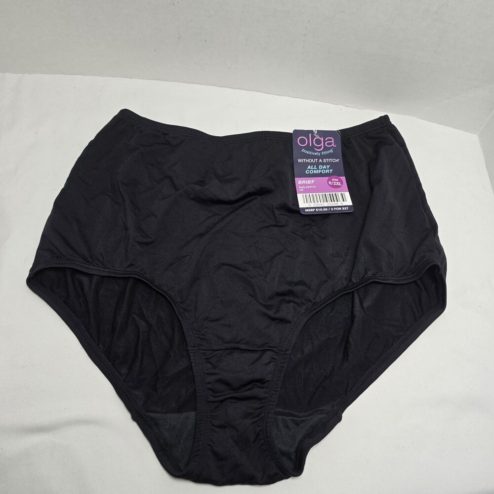 Single Olga 9/XXL Black Without A Stitch Silky Full Brief Panties #23173 NWT NEW